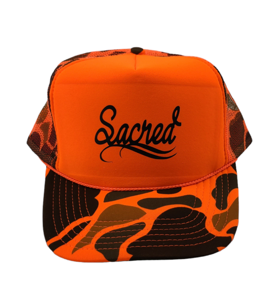 Sacred Orange Camo Trucker Hat